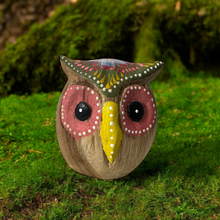 Load image into Gallery viewer, Hand-Painted Wooden Owl Figurine - Yellow &amp; Green Artistic Design
