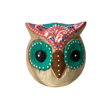 Load image into Gallery viewer, Hand-Painted Wooden Owl Figurine - Warm Earth Tones &amp; Floral Design