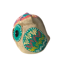 Load image into Gallery viewer, Hand-Painted Wooden Owl Figurine - Warm Earth Tones &amp; Floral Design