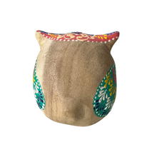Load image into Gallery viewer, Hand-Painted Wooden Owl Figurine - Warm Earth Tones &amp; Floral Design