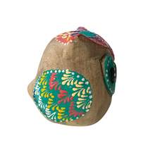 Load image into Gallery viewer, Hand-Painted Wooden Owl Figurine - Warm Earth Tones &amp; Floral Design