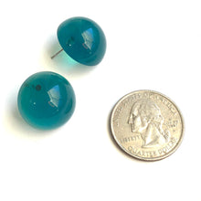 Load image into Gallery viewer, Emerald Green Opal Lucite Retro Button Stud Earrings