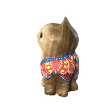 Load image into Gallery viewer, Hand-Carved Wooden Cat Figurine with Hand-Painted Floral Design Red Version – Siam Ruby Cat