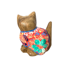 Load image into Gallery viewer, Hand-Carved Wooden Cat Figurine with Hand-Painted Floral Design Red Version – Siam Ruby Cat