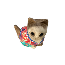 Load image into Gallery viewer, Hand-Carved Wooden Cat Figurine with Hand-Painted Floral Design Red Version – Siam Ruby Cat