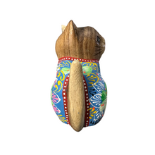 Load image into Gallery viewer, Hand-Carved Wooden Cat Figurine with Hand-Painted Floral Design Blue Version – Azure Blossom Cat