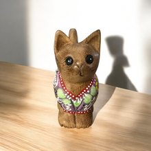 Load image into Gallery viewer, Brown with Purple Floral – Amethyst Charm Cat