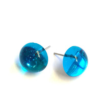 Load image into Gallery viewer, Capri Blue Foil Backed Lucite Retro Button Stud Earrings