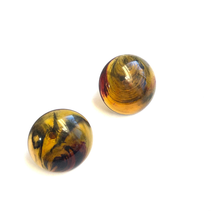 Tortoise Brown Marbled Retro Button Stud Earrings