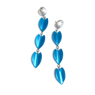 Silver & Capri Moonglow Lucite Statement Earrings