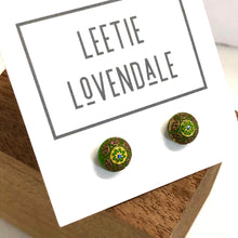 Load image into Gallery viewer, Green Boho Flower Glass Studs
