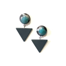 Load image into Gallery viewer, Blue Black &amp; Grey Marble Statement Triangle Drop Earrings