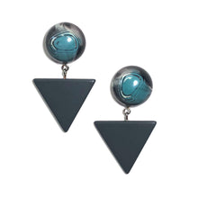 Load image into Gallery viewer, Blue Black &amp; Grey Marble Statement Triangle Drop Earrings