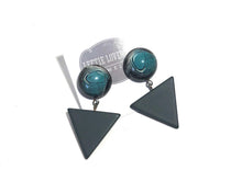 Load image into Gallery viewer, Blue Black &amp; Grey Marble Statement Triangle Drop Earrings