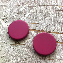 Load image into Gallery viewer, Deep Mauve Matte Lucite Disc Drop Earrings