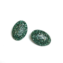 Load image into Gallery viewer, Green Silver Glitter Oval Button Studs *As Is