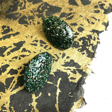 Load image into Gallery viewer, Green Silver Glitter Oval Button Studs *As Is