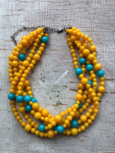 Load image into Gallery viewer, Golden Yellow and Turquoise Sylvie Statement Necklace