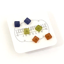 Load image into Gallery viewer, Blue Green &amp; Brown Frosted Minimalist Mod Square Stud Earrings Set