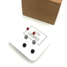 Load image into Gallery viewer, Cranberry Grey Pearl &amp; Black Tiny Studs Earrings Set