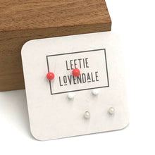 Load image into Gallery viewer, Coral White &amp; Pearl Tiny Studs Earrings Set