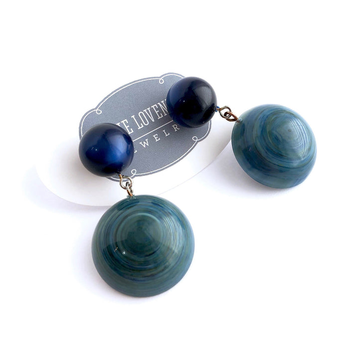 Teal & Dark Blue Moonglow Mod Hoop Geo Drop Earrings