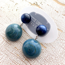 Load image into Gallery viewer, Teal &amp; Dark Blue Moonglow Mod Hoop Geo Drop Earrings