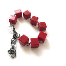 Load image into Gallery viewer, Red Lucite Cube Stations Bracelet