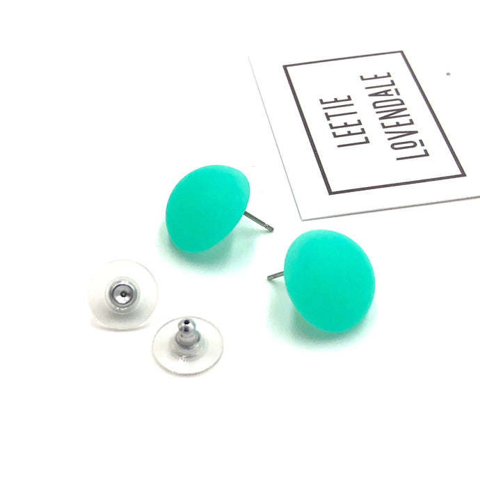 Seafoam Frosted Retro Button Stud Earrings
