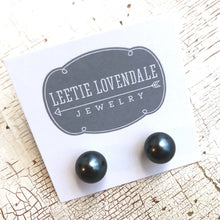 Load image into Gallery viewer, Black Pewter Pearl Lucite Ball Stud Earrings