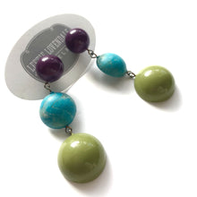 Load image into Gallery viewer, Eggplant Purple Turquoise &amp; Olive Green Tri Dot Drop Earrings