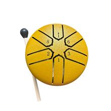 Load image into Gallery viewer, mini-steel-rain-drum-3-inch-percussion-instrument-with-mallet-yellow