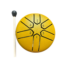 Load image into Gallery viewer, mini-steel-rain-drum-3-inch-percussion-instrument-with-mallet-yellow