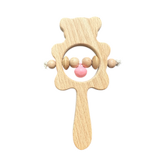 Load image into Gallery viewer, Wooden Bear Rattle Shaker – Pink Bell Edition