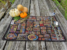 Load image into Gallery viewer, DaDa Bedding Set of 4-Pieces Ethnic Ornaments Geometric Black Tapestry Dining Placemats 13” x 19” (18118)