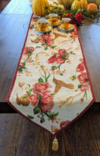Load image into Gallery viewer, Tache Floral Red Roses Hummingbirds Ivory Woven Tapestry Table Runner (18109)