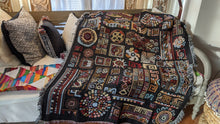 Load image into Gallery viewer, DaDa Bedding Elegant Tapestry Throw Blanket, Ethnic Ornaments Geometric Black - 50” x 60” (7174)
