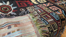 Load image into Gallery viewer, DaDa Bedding Elegant Tapestry Throw Blanket, Ethnic Ornaments Geometric Black - 50” x 60” (7174)