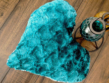Load image into Gallery viewer, DaDa Bedding Lucky Irish Teal Green Faux Fur Heart Shaped Throw Pillow - 16” x 14”