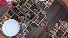 Load image into Gallery viewer, DaDa Bedding Set of 8 Pieces Dark Botanical Mughal Floral Table Woven Black Tapestry - 4 Placemats, 2 Table Runners, 2 Throw Pillow Covers (18197)