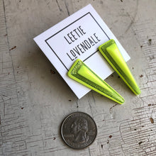 Load image into Gallery viewer, Neon Yellow Sparkle Trio Stud Earrings