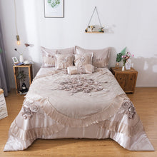 Load image into Gallery viewer, Tache Satin Floral Lace Ruffle Crème Beige Sweet Victorian Luxurious Comforter Set (MZ002C)