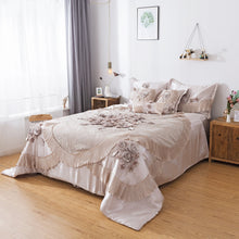 Load image into Gallery viewer, Tache Satin Floral Lace Ruffle Crème Beige Sweet Victorian Luxurious Comforter Set (MZ002C)