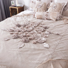 Load image into Gallery viewer, Tache Satin Floral Lace Ruffle Crème Beige Sweet Victorian Luxurious Comforter Set (MZ002C)
