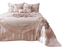 Load image into Gallery viewer, Tache Satin Floral Lace Ruffle Crème Beige Sweet Victorian Luxurious Comforter Set (MZ002C)
