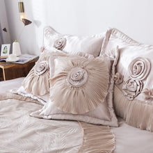 Load image into Gallery viewer, Tache Satin Floral Lace Ruffle Crème Beige Sweet Victorian Luxurious Comforter Set (MZ002C)