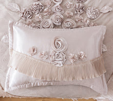 Load image into Gallery viewer, Tache Satin Floral Lace Ruffle Crème Beige Sweet Victorian Luxurious Comforter Set (MZ002C)