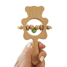 Load image into Gallery viewer, Wooden Bear Rattle Shaker – Green Bell Edition