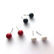 Load image into Gallery viewer, Red Black and White Stud Earring Set | 8mm Vintage Lucite Triple Studs Set