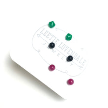 Load image into Gallery viewer, Hot Pink Moonglow Black &amp; Emerald Tiny Stud Earrings Set